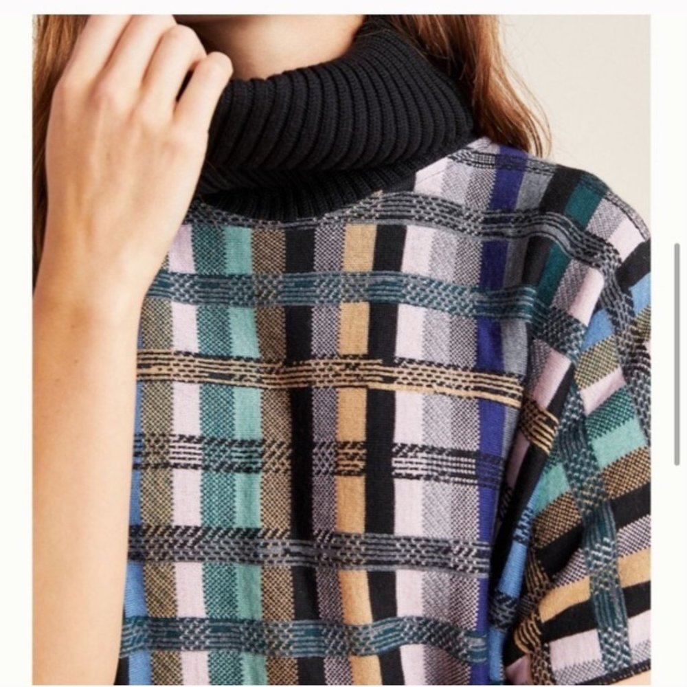 Anthropologie Aldomartins Gracie Plaid Cowl Neck Turtleneck Poncho SIZE L - Picture 3 of 16